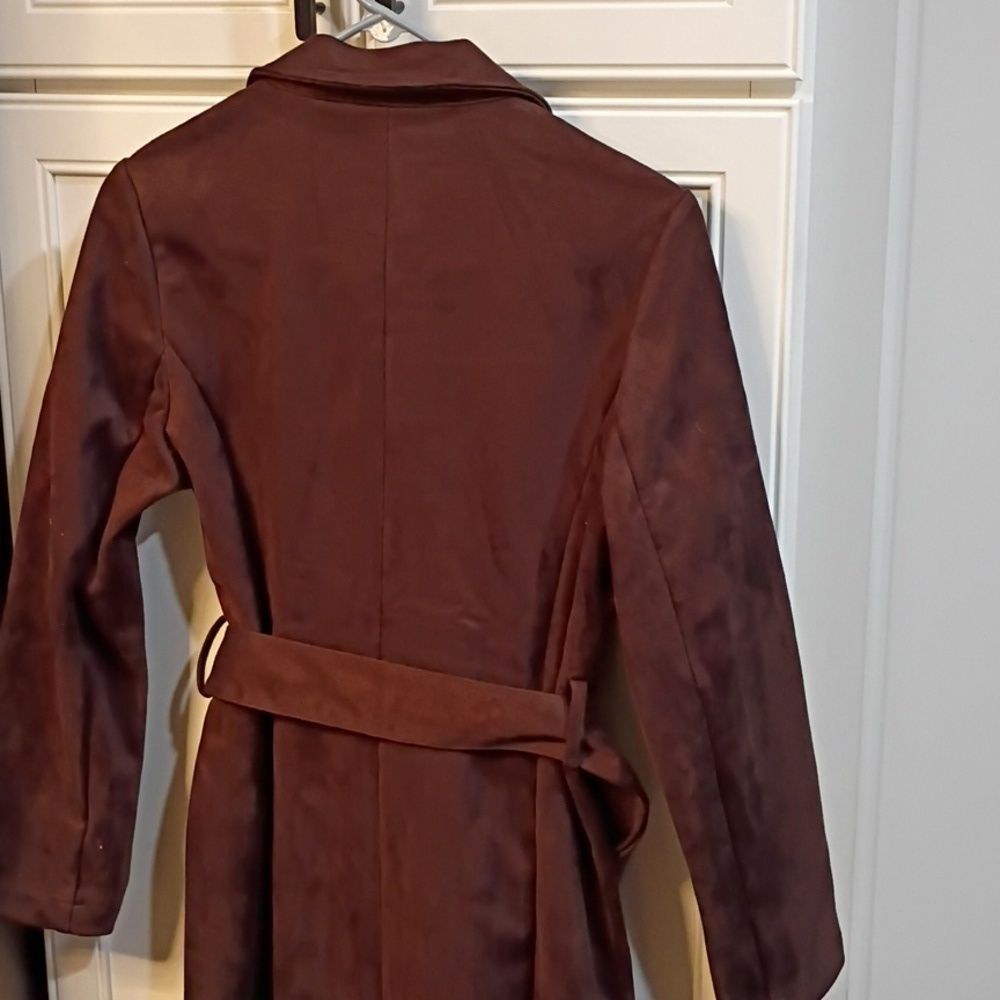 New! Viral House Of Harlow 1969 Chocolate Faux Suede Trench XS - Picture 7 of 8